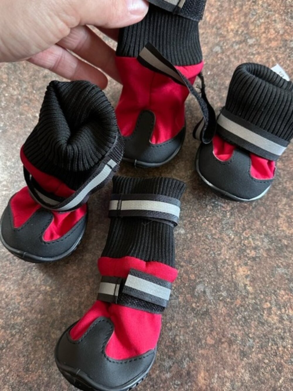 Small Dog Boots Set of 4 | Red Black Waterproof Paw Shoes Reflective